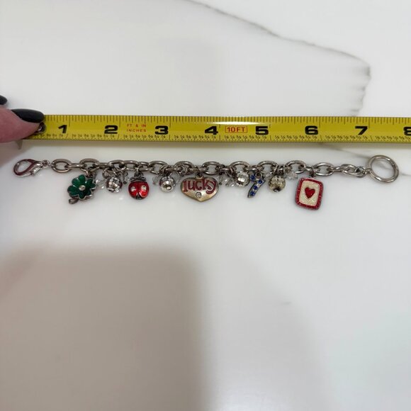VTG AJMC Lucky Charm Bracelet Gambling Clover Lady Bug 7 Silve Tone Signed 7 in - Picture 11 of 11